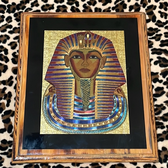 KING TUT Gold Mask 💛 Wood Frame Art Egypt Pharaoh Africa History Royalty Hiero - Picture 7 of 15